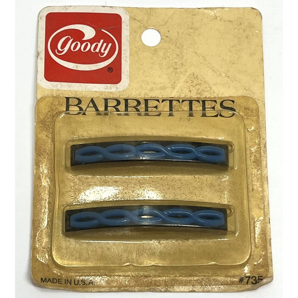 Vintage Goody Barrettes 2.5” Metal Clasp #735 Turquoise Blue Black 1982 NIP (2)